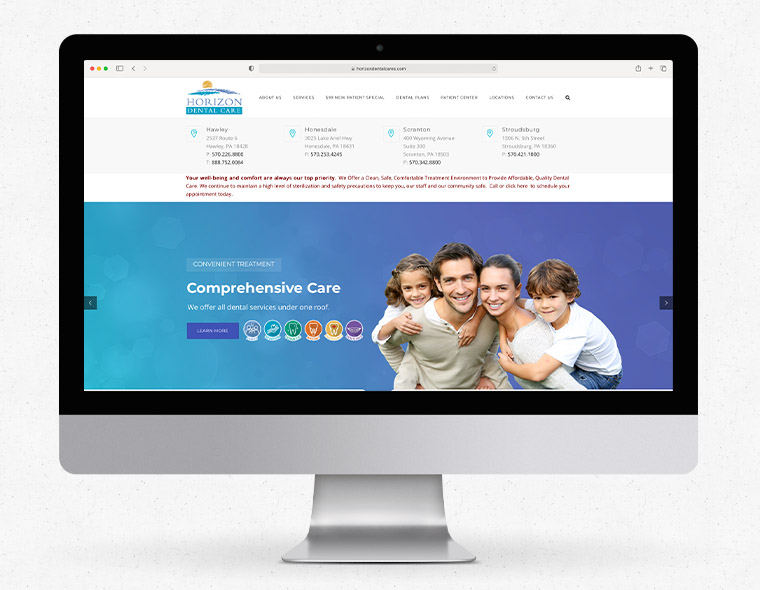 Horizon Dental Website - Desktop